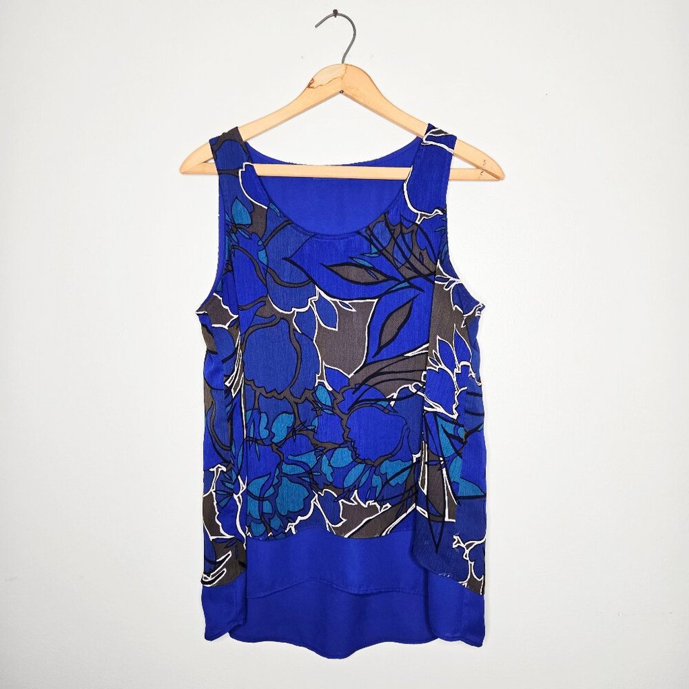Apt 9 Blue Floral Layered Flowy Sleeveless Blouse M